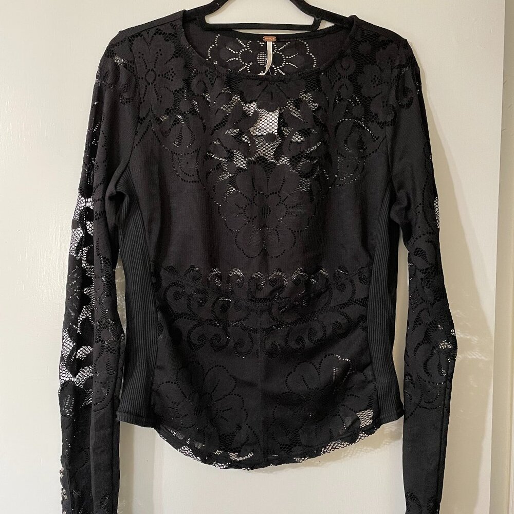 Free People Black Lace Long Sleeve Top – Size XL